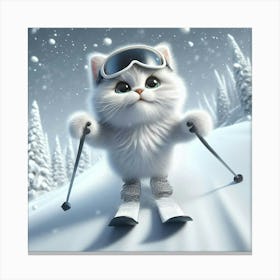 Kitty Cat On Skis Canvas Print