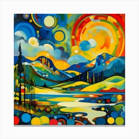 Painting of Yellowstone National Park with cosmic colors in style of Kandinsky 1 Canvas Print