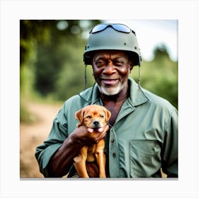 Soldier Holds A Puppy Canvas Print