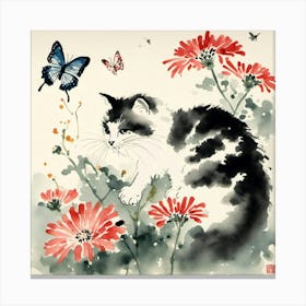 japanese kitty and butterflies Canvas Print