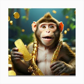 Cute Monkey With Gold Coins Canvas Print