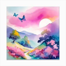 Sunset With Butterflies Canvas Print