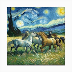 Horses Running Under The Starry Sky 1 Canvas Print