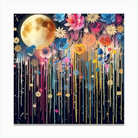 Moon And Flowers Canvas Print
