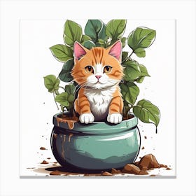 Cat In A Pot Canvas Print