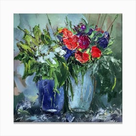 Flowers In Blue Vases Canvas Print