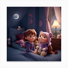 Teddy Bears in night Canvas Print