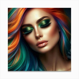 Beautiful Woman With Colorful Hair Canvas Print