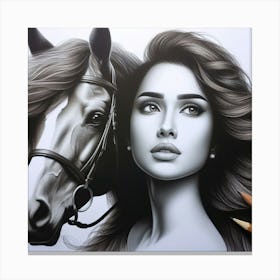 Portrait Of A Woman And Horse Canvas Print