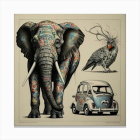 'The Elephant And The Car' Canvas Print