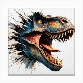 Dinosaur Breaking Through Wall Canvas Print