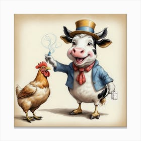 Cow And Chicken 1 Canvas Print