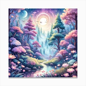 A Fantasy Forest With Twinkling Stars In Pastel Tone Square Composition 444 Canvas Print