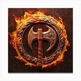 Fireman Logo With Axe And Flame,Hyper Realistic , Canvas Print