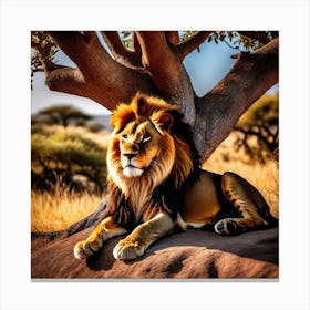 Lion Under Tree Canvas Print