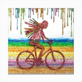 Rainbow Woman On A Bike Canvas Print