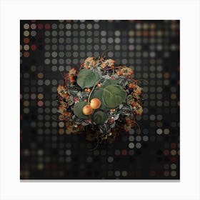 Vintage Yellow Apricot Fruit Wreath on Dot Bokeh Pattern n.0632 Canvas Print