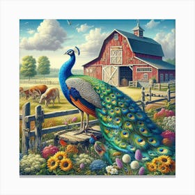 Peacock In The Field Canvas Print