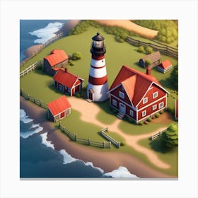 Lighthouse On An Island Canvas Print