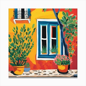 House And Potted Plants Canvas Print