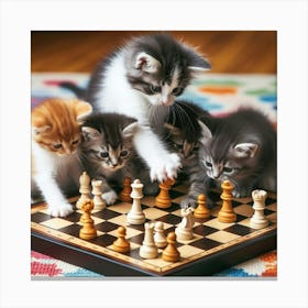 Kittens Playing Chess 3 Canvas Print
