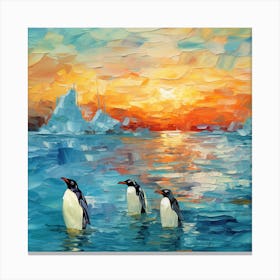 Penguins At Sunset 2 Canvas Print