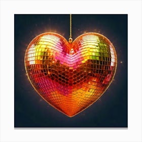 Firefly Heart Shaped, 3d, Disco Ball, Gold, Sparkles, Pink, Orange, Purple, Green, Floating, White B (2) Canvas Print