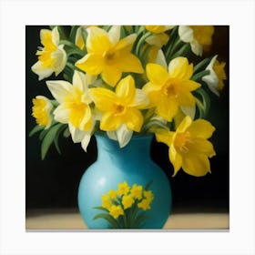 Daffodils In A Blue Vase 4 Canvas Print