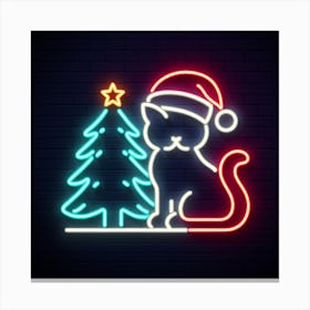 Neon Sign Cat With Christmas Tree Canvas Print