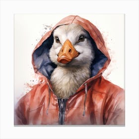 Watercolour Cartoon Goose In A Hoodie 2 Canvas Print