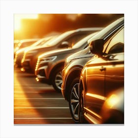 Cars Parked In Parking Lot At Sunset Canvas Print