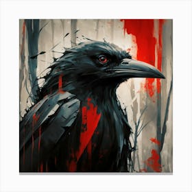 Black And Red Cinematic Acryl Painting Of A Crow Canvas Print