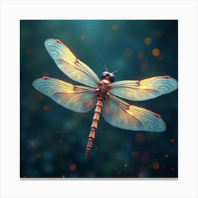 A Mythical Dragonfly With Wings Of Glowing, Fractal Patterns Fluttering Through A Celestial Meadow Canvas Print