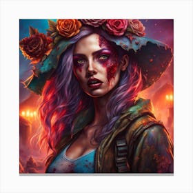 Zombie Girl With Flowers Canvas Print