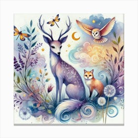 Deer And Owl Canvas Print