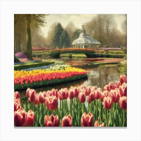 Keukenhof Gardens Netherlands Vintage Botanical 6 Canvas Print