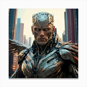 Firefly Robot, Futuristic, Superhero, Steel Wings, Damaged, Human Face, Realistic, City, Cybernetic, (1) Canvas Print