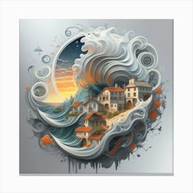 Mountain village sea waves tsunami 9 Canvas Print