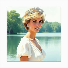 Beautiful Watercolor Portrayal Of Princess Diana By A Lake 1 Canvas Print