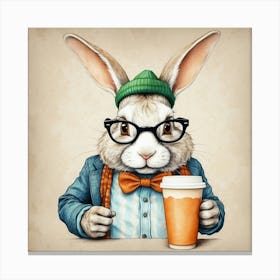 Rabbit With Cup Of Coffee Canvas Print