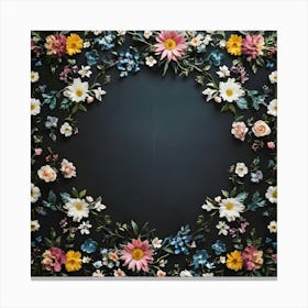 Floral Wreath On Black Background 3 Canvas Print
