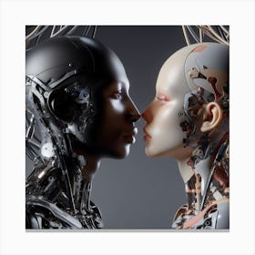 Two Robots Kissing Canvas Print