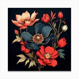 Flowers On Black Background 1 Canvas Print