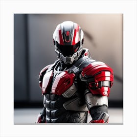 A Futuristic Warrior Stands Tall, His Gleaming Suit And Red Visor Commanding Attention 1 Canvas Print
