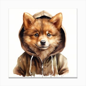 Watercolour Cartoon Sable In A Hoodie Canvas Print