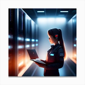 Girl In A Data Center Canvas Print