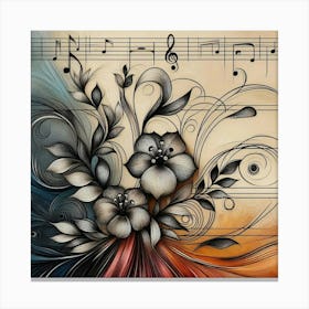 Music Notes And Flowers 2 Canvas Print