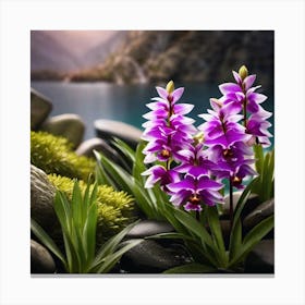 Orchids By The Lake Canvas Print