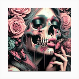 Woman with Skull on Face 4 Canvas Print