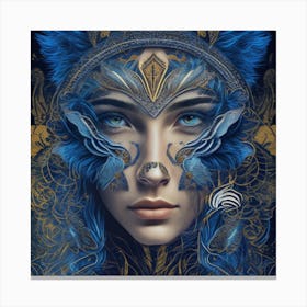 Woman With Blue Feathers Canvas Print